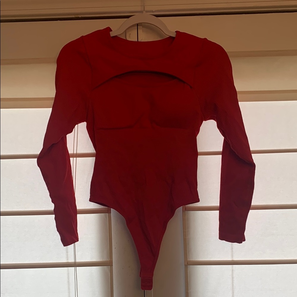 Chic Red Long Sleeve Bodysuit
